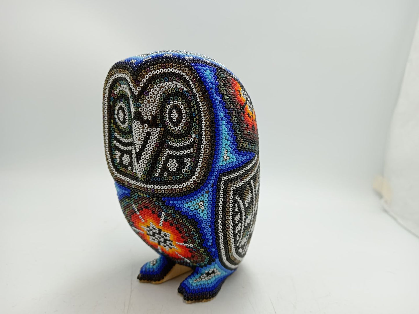 Huichol Hand Beaded Mexican Folk Art, Owl By Santos Bautista PP8489