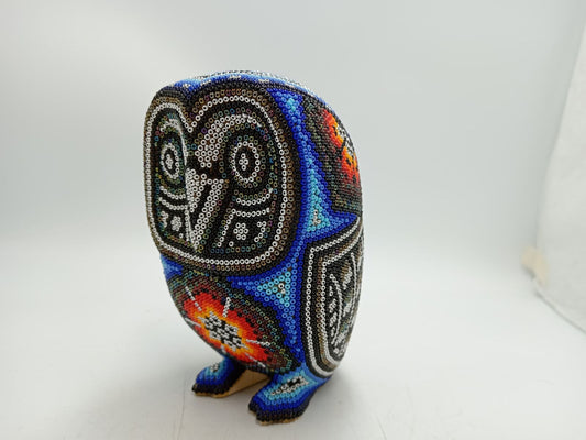 Huichol Hand Beaded Mexican Folk Art, Owl By Santos Bautista PP8489
