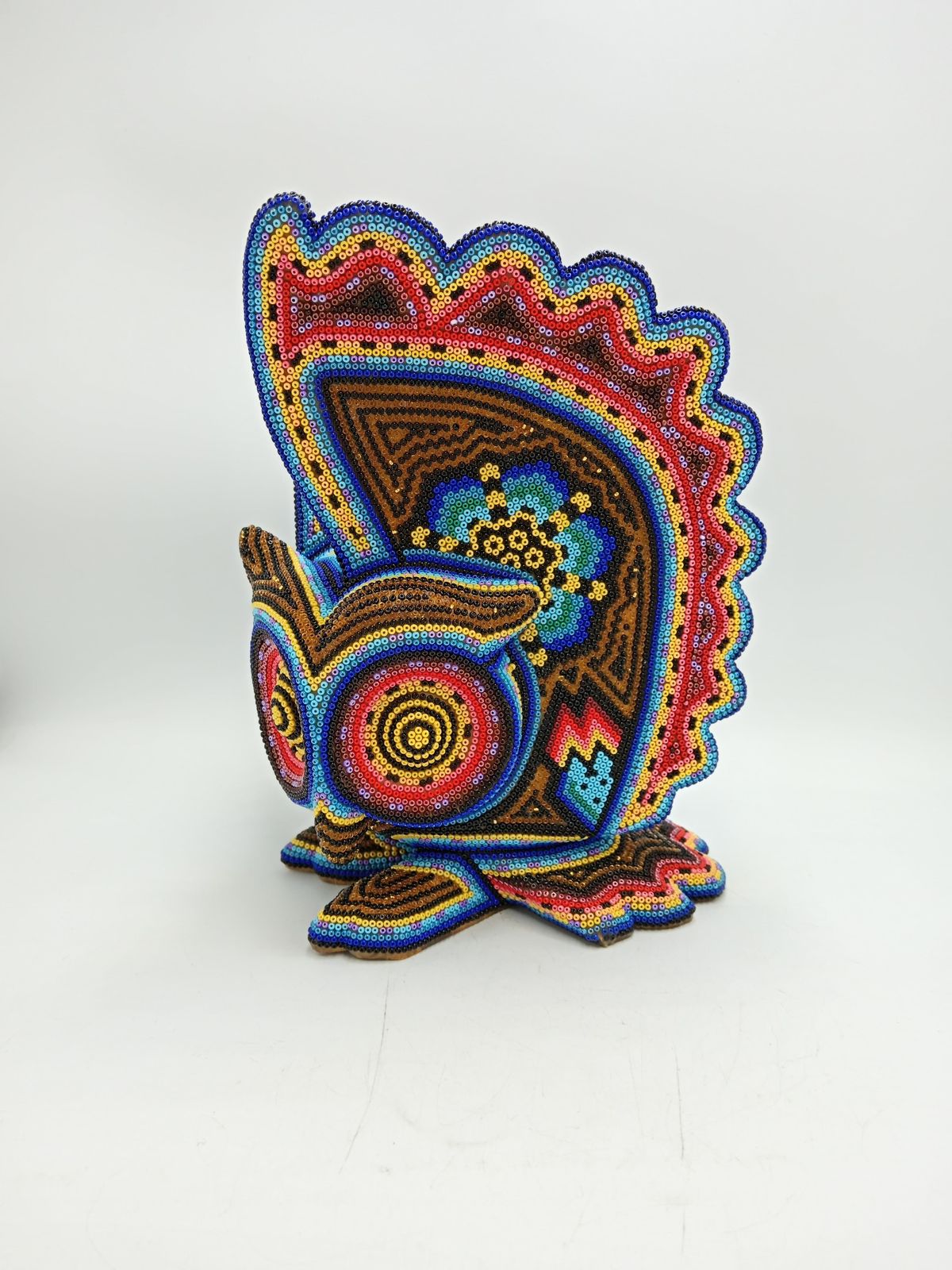 Huichol Hand Beaded Mexican Folk Art, Owl By Santos Bautista PP8490