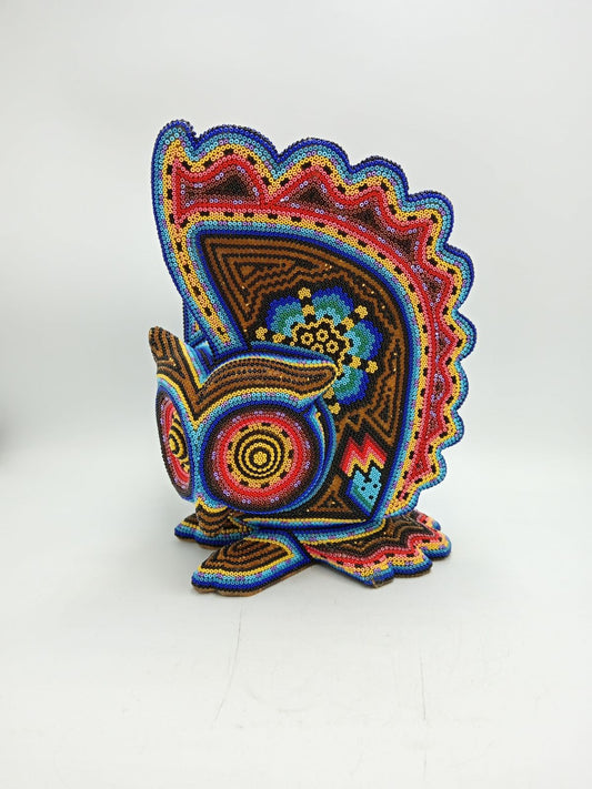 Huichol Hand Beaded Mexican Folk Art, Owl By Santos Bautista PP8490