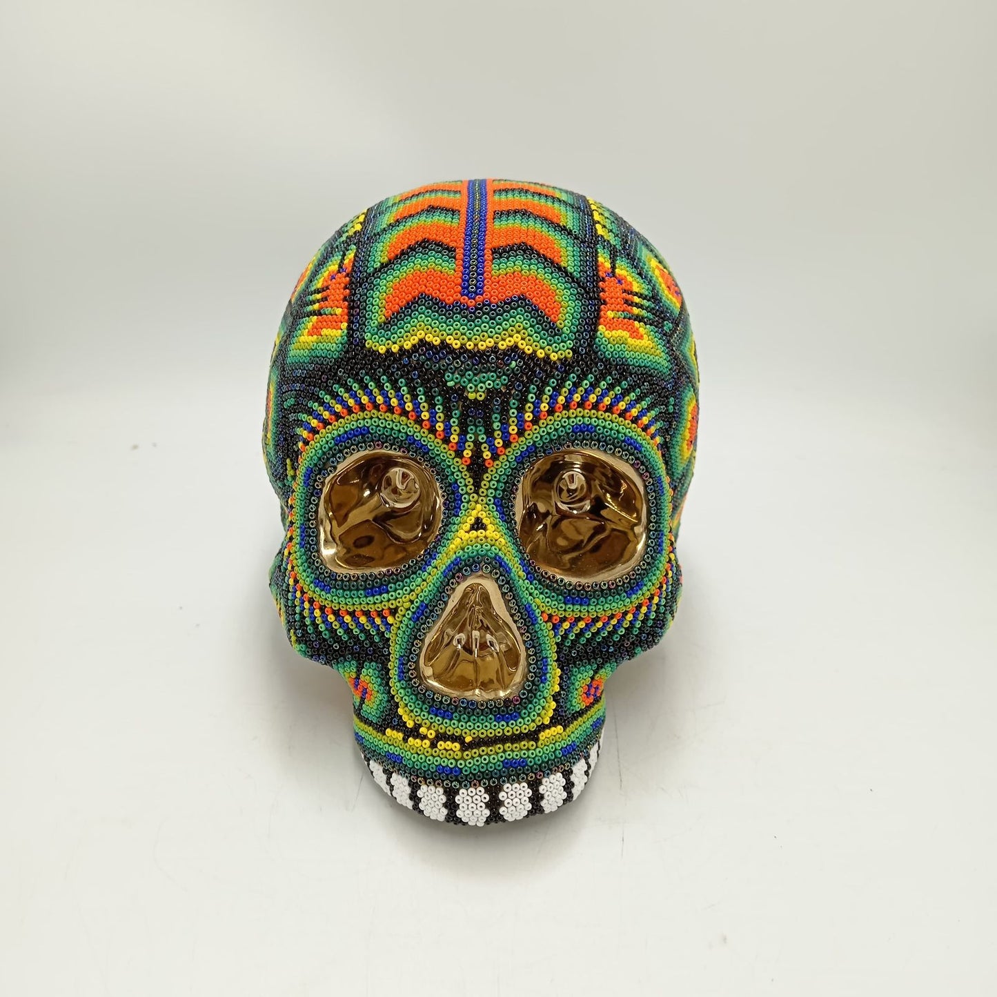 Huichol Hand Beaded Human Skull By Honorio Villa Lopez PP8492