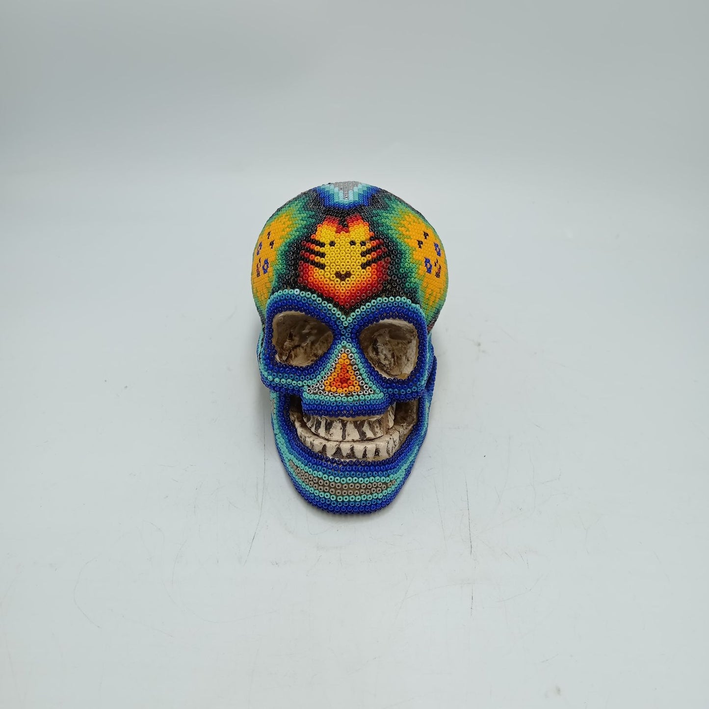 Huichol Hand Beaded Human Skull By Honorio Villa Lopez PP8493