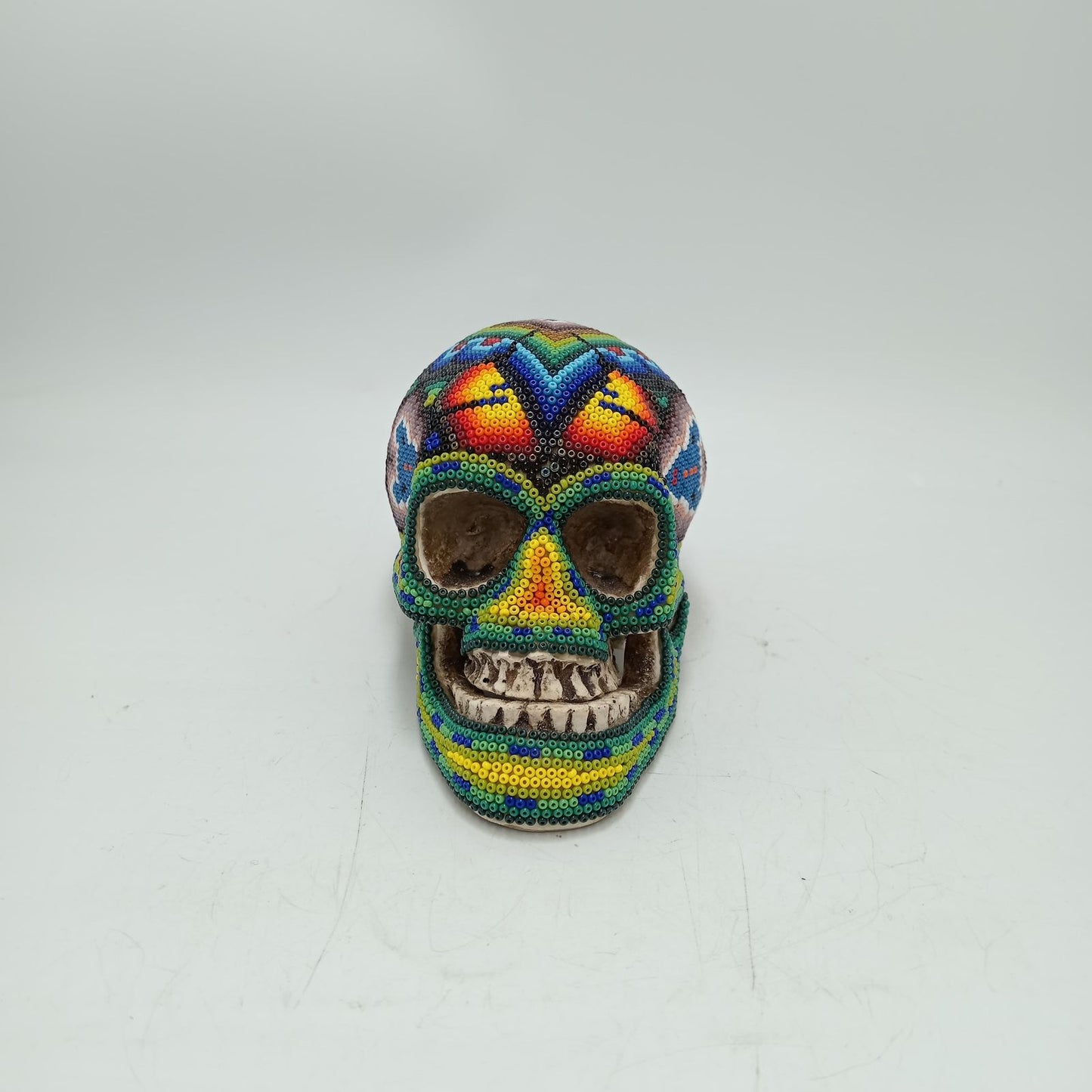 Huichol Hand Beaded Human Skull By Honorio Villa Lopez PP8496