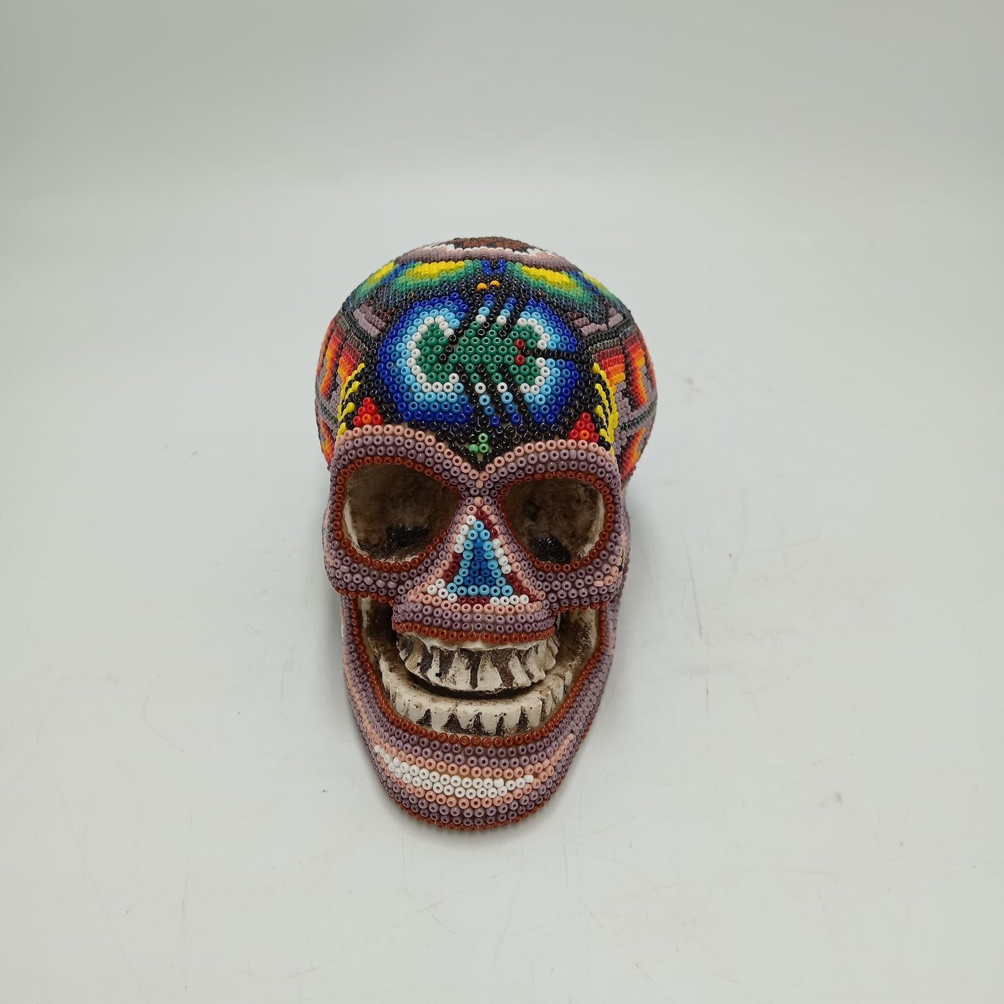 Huichol Hand Beaded Human Skull By Honorio Villa Lopez PP8497