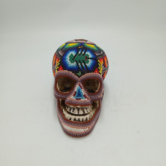 Huichol Hand Beaded Human Skull By Honorio Villa Lopez PP8497