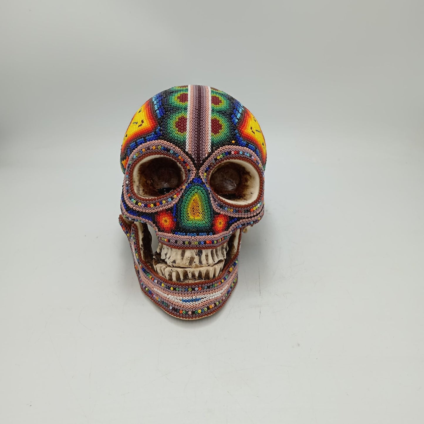 Huichol Hand Beaded Human Skull By Honorio Villa Lopez PP8498