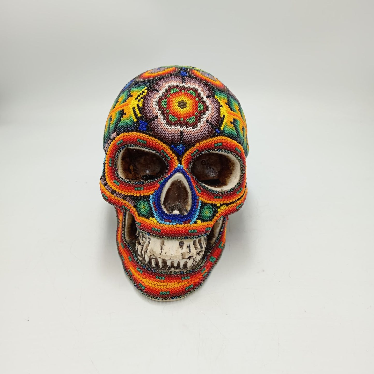 Huichol Hand Beaded Human Skull By Honorio Villa Lopez PP8499