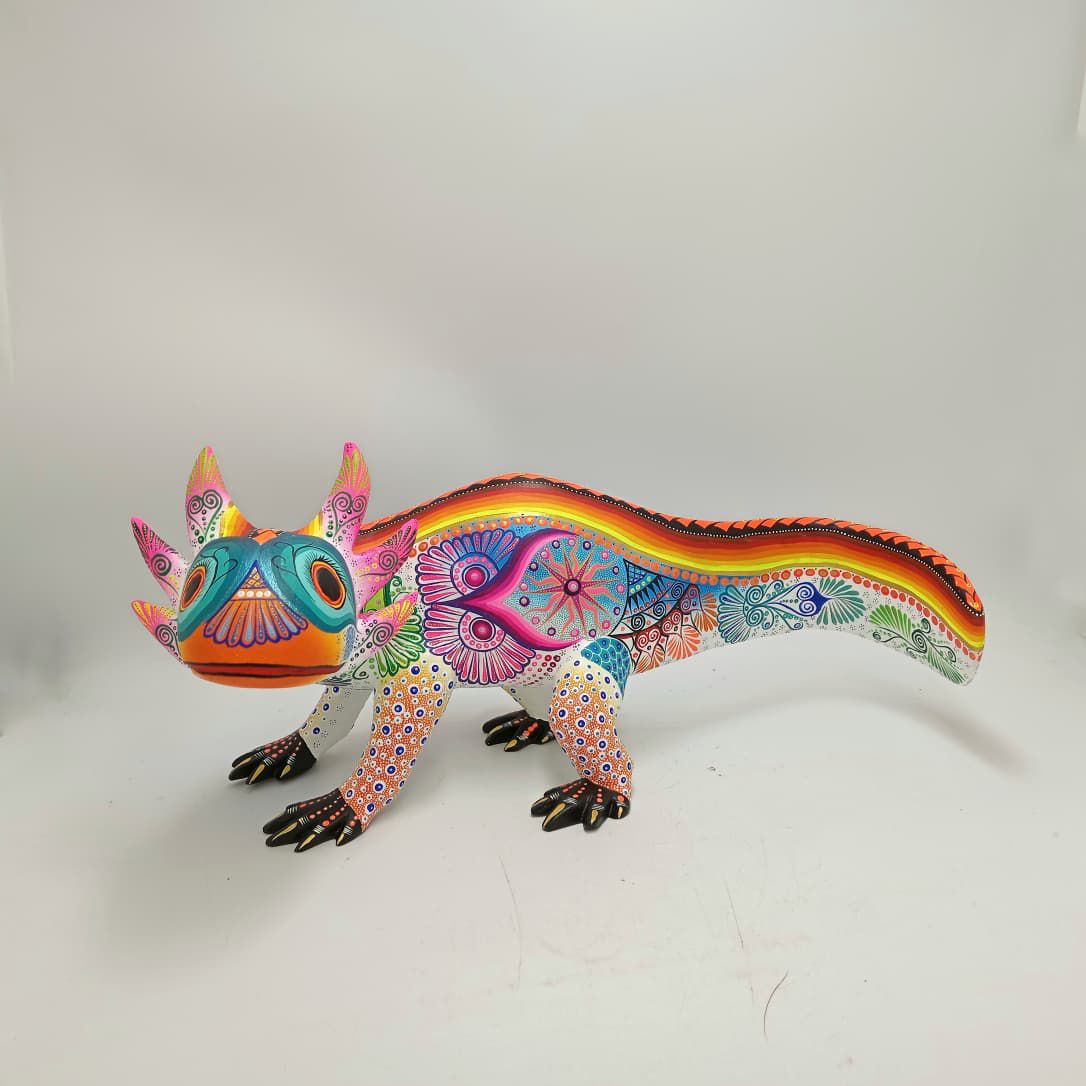 Mexican Folk Art Oaxacan Wood Carving Alebrije Hand Made, Axolote By Luis Sosa PP8502