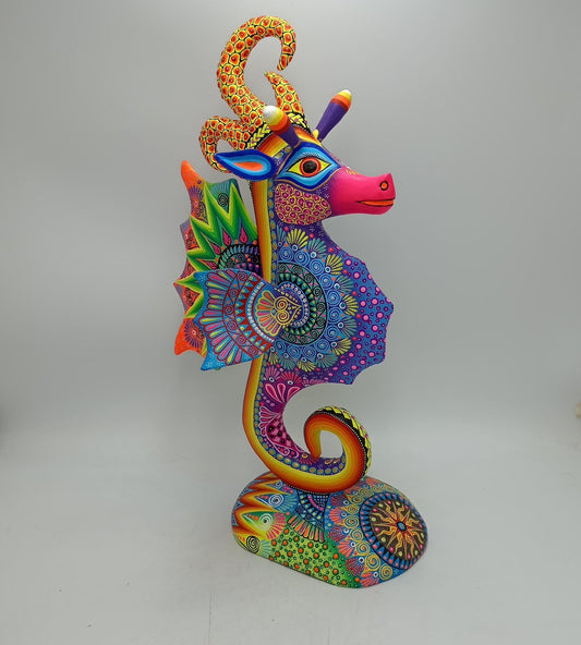 Mexican Folk Art Oaxacan Wood Carving Alebrije Hand Made, Sea Horse By Luis Sosa PP8507
