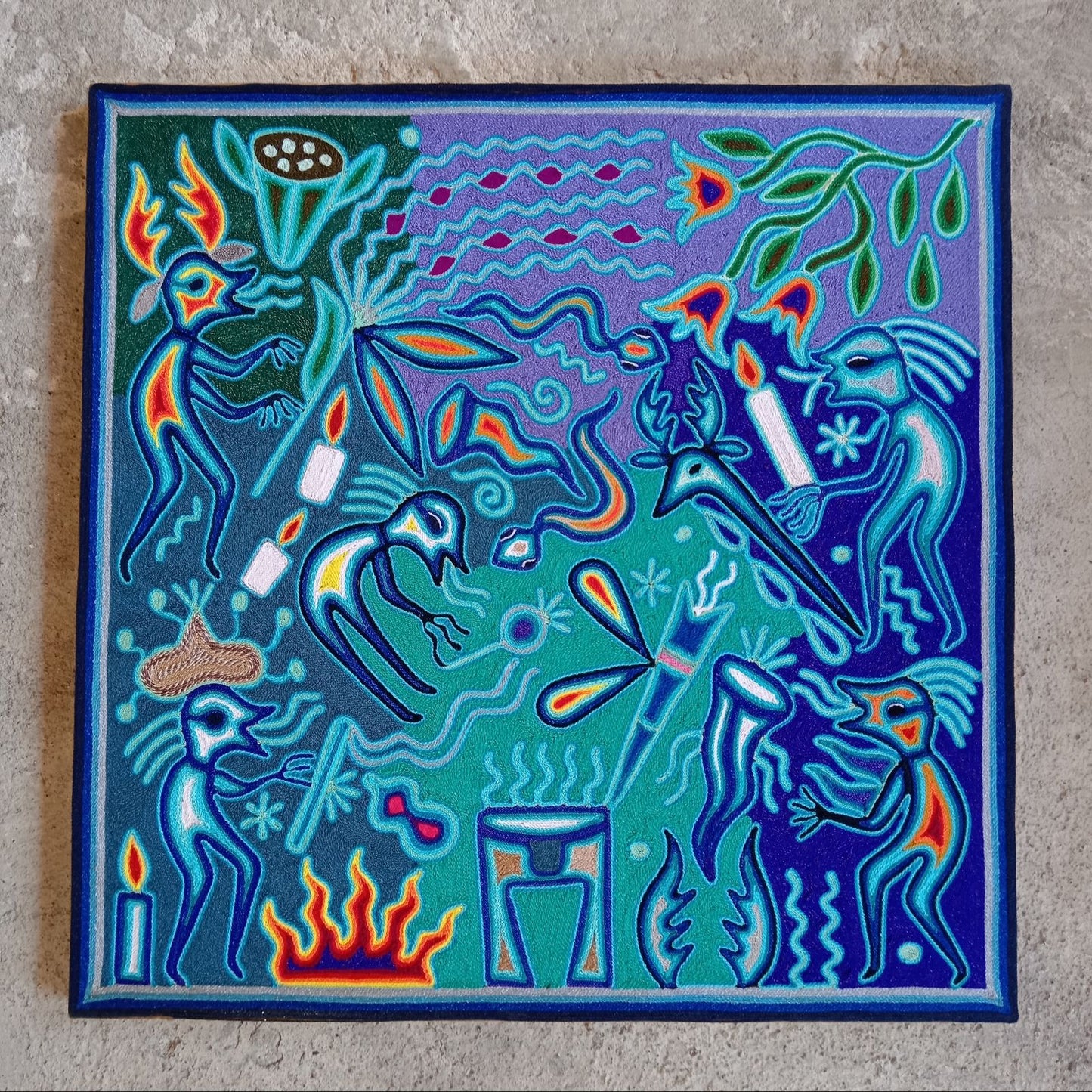 Mexican Folk Art Huichol Yarn Painting by Cooperativa Zitacua PP8511