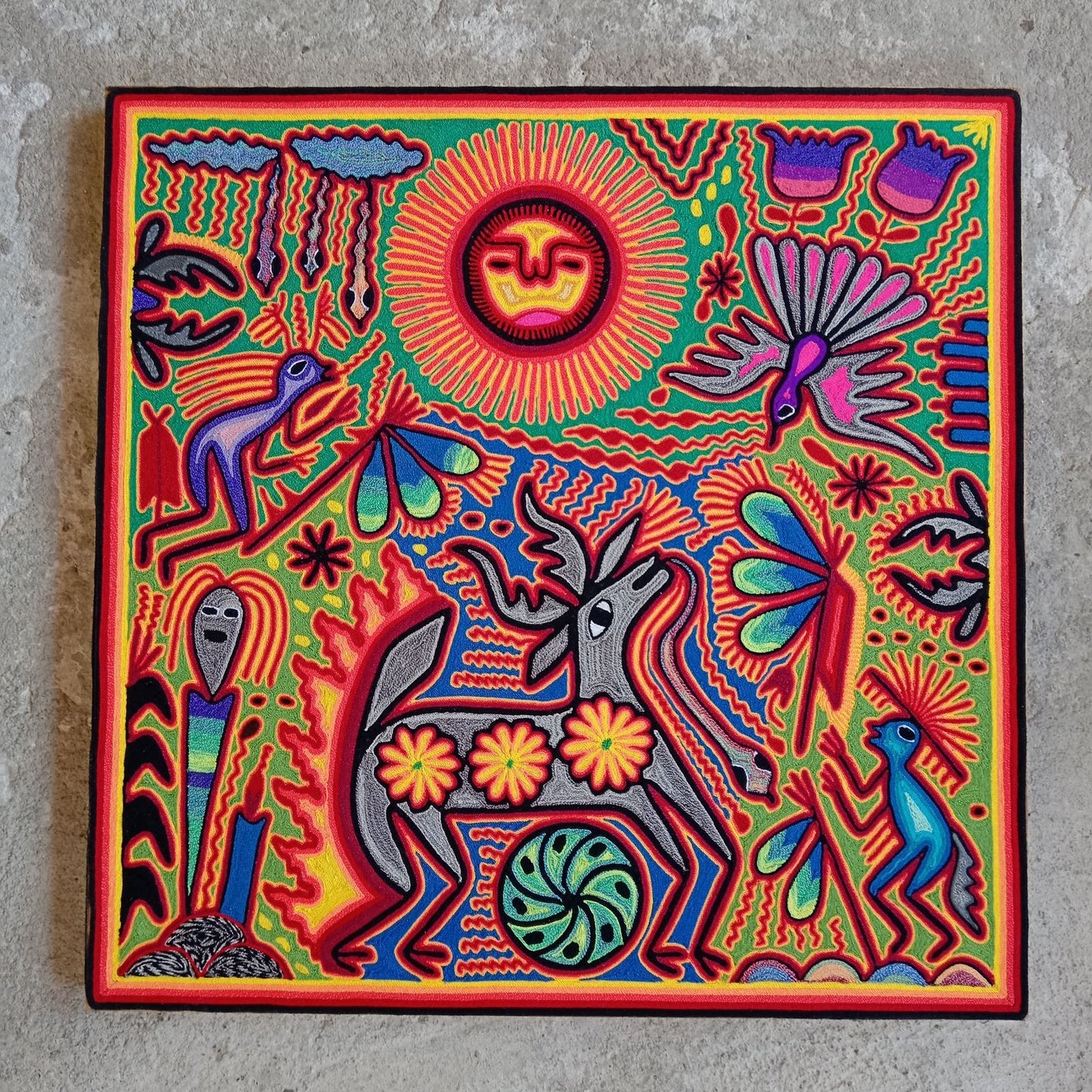 Mexican Folk Art Huichol Yarn Painting by Cooperativa Zitacua PP8512