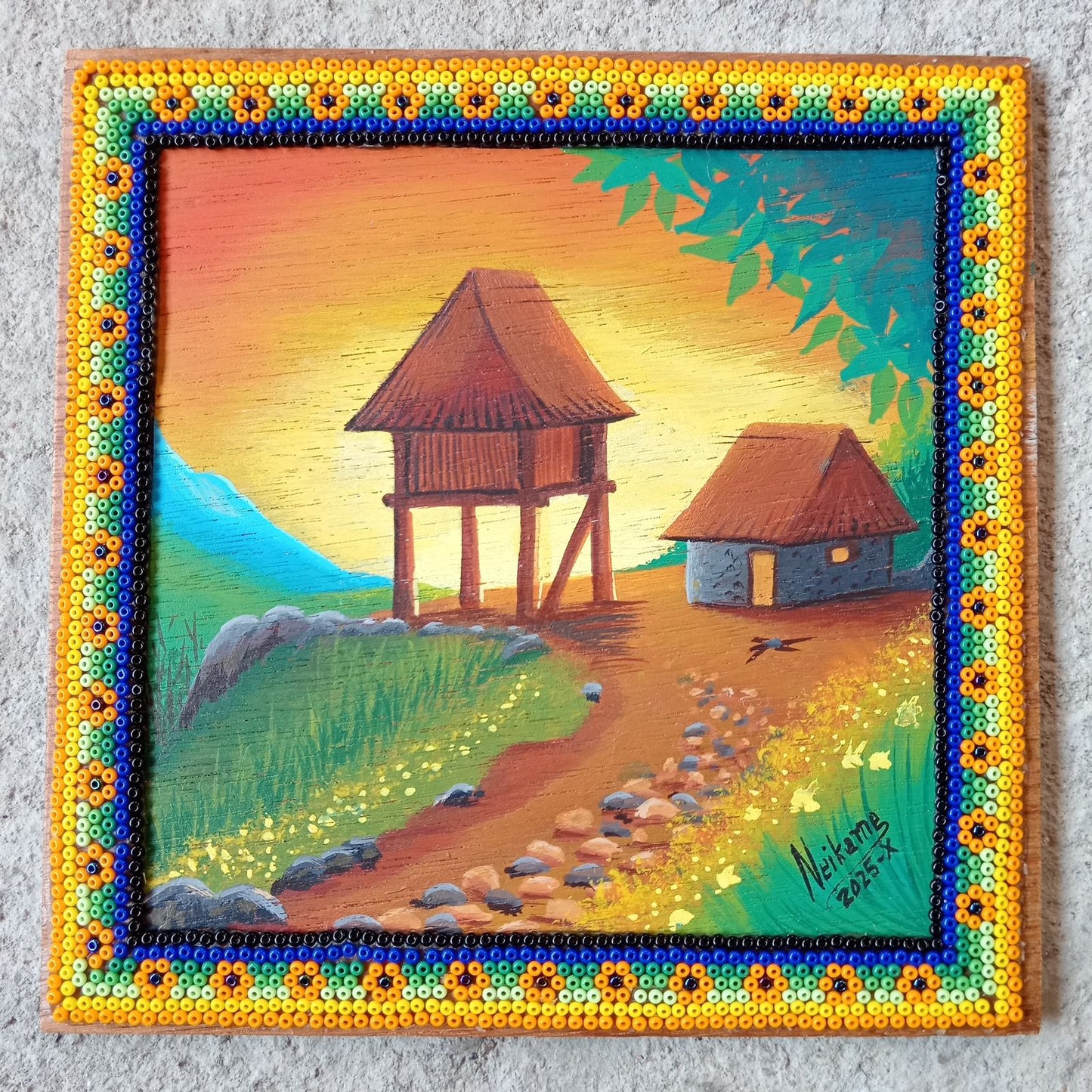 Huichol Mexican Folk Art Yarn Painting by Neikame PP8514