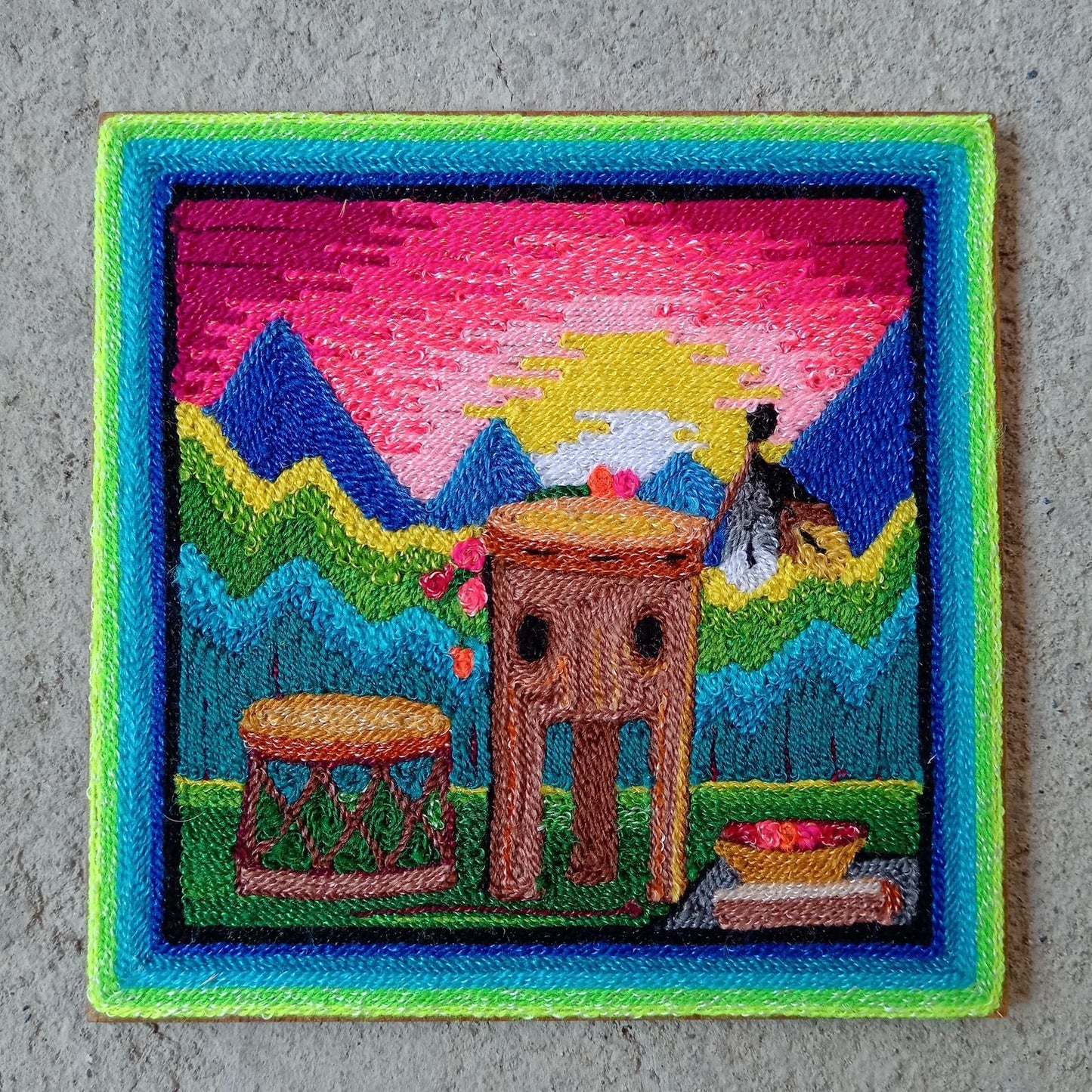 Huichol Mexican Folk Art Yarn Painting by Neikame PP8516