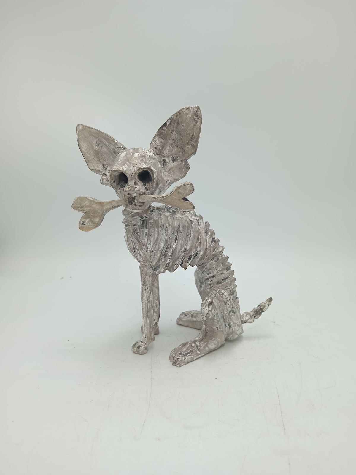 Beutiful Oaxacan Wood Carving Skeleton Dog, By Alejandrino Fuentes PP8525