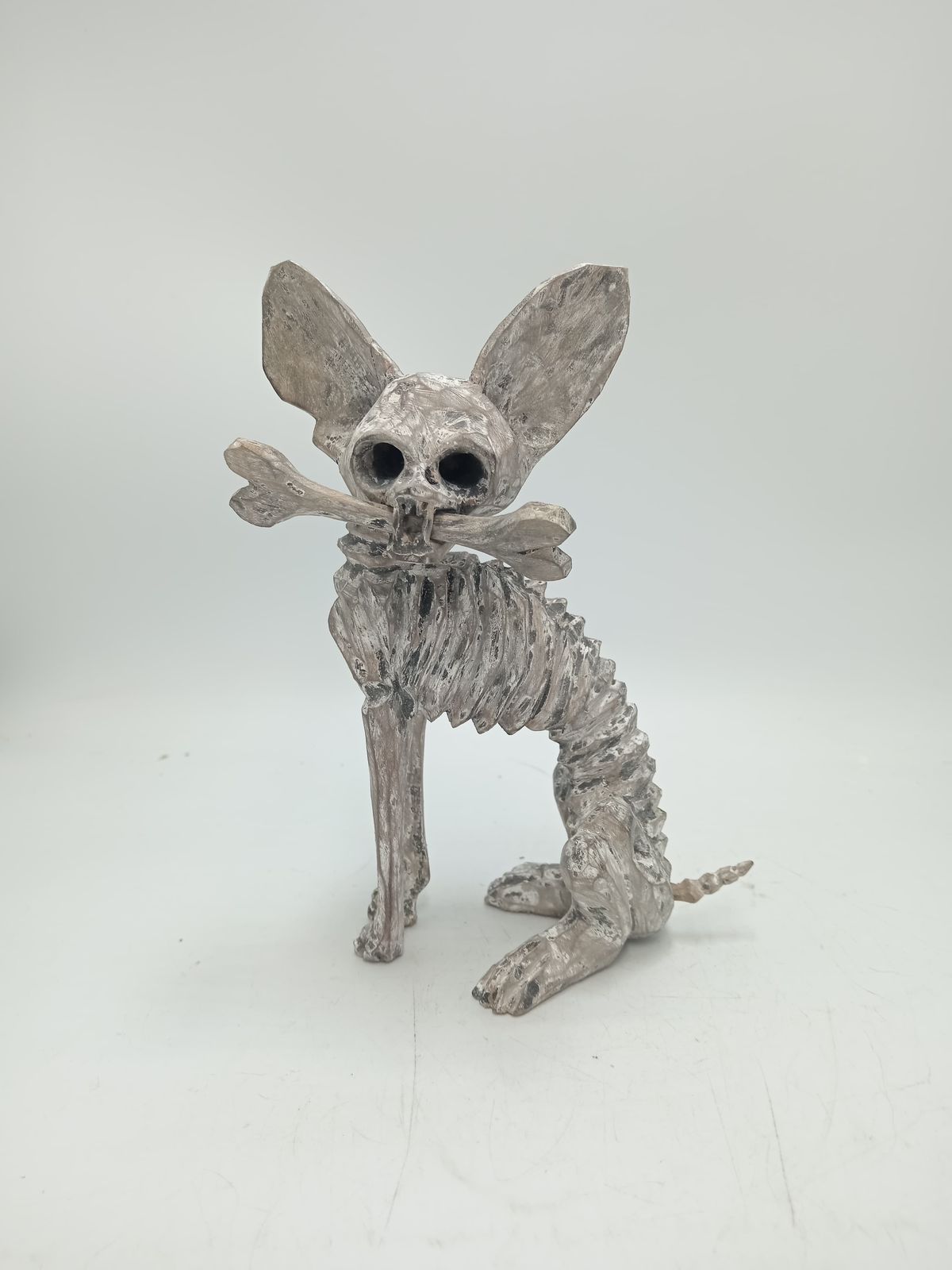 Beutiful Oaxacan Wood Carving Skeleton Dog, By Alejandrino Fuentes PP8527