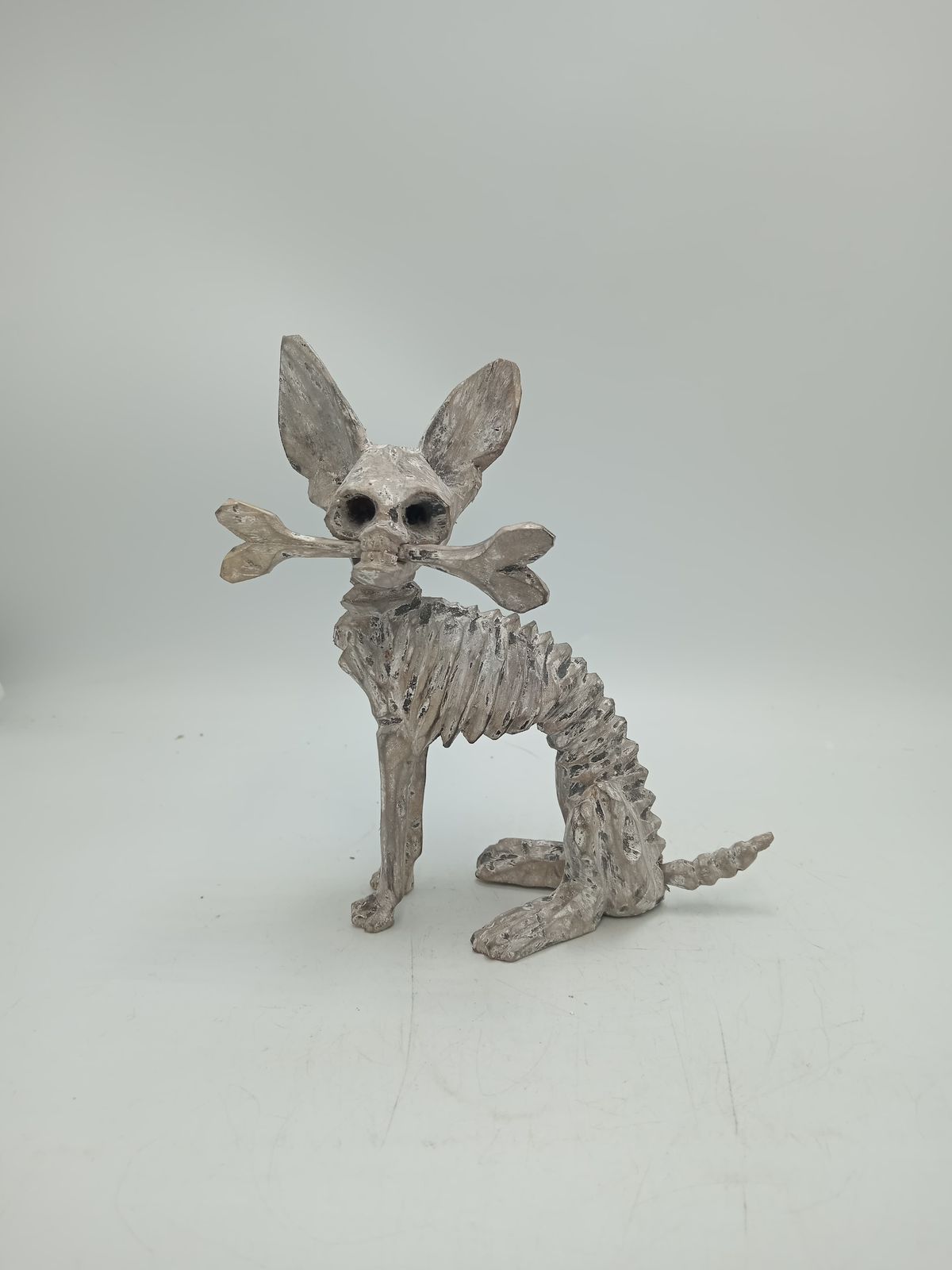 Beutiful Oaxacan Wood Carving Skeleton Dog, By Alejandrino Fuentes PP8529