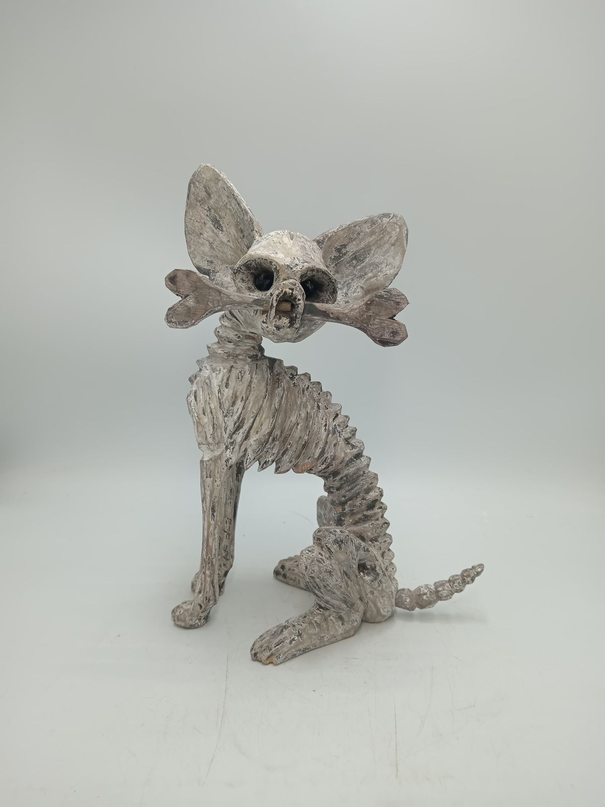 Beutiful Oaxacan Wood Carving Skeleton Dog, By Alejandrino Fuentes PP8530