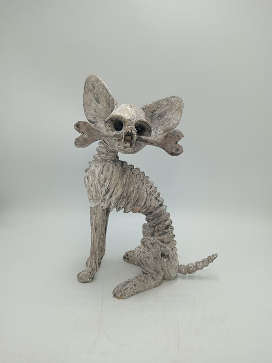 Beutiful Oaxacan Wood Carving Skeleton Dog, By Alejandrino Fuentes PP8530