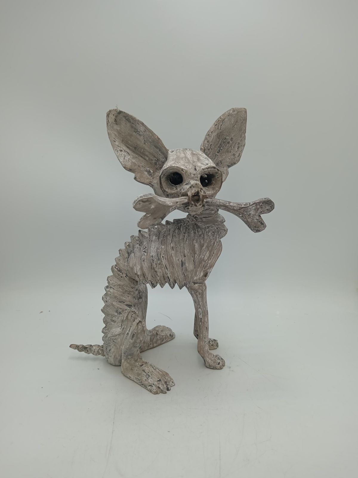 Beutiful Oaxacan Wood Carving Skeleton Dog, By Alejandrino Fuentes PP8531