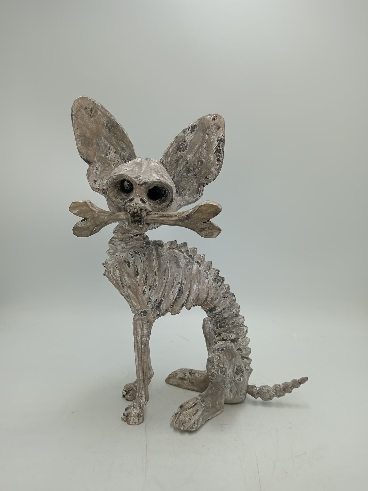 Beutiful Oaxacan Wood Carving Skeleton Dog, By Alejandrino Fuentes PP8532