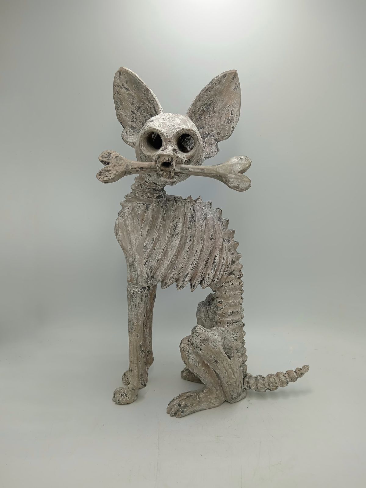 Beutiful Oaxacan Wood Carving Skeleton Dog, By Alejandrino Fuentes PP8533