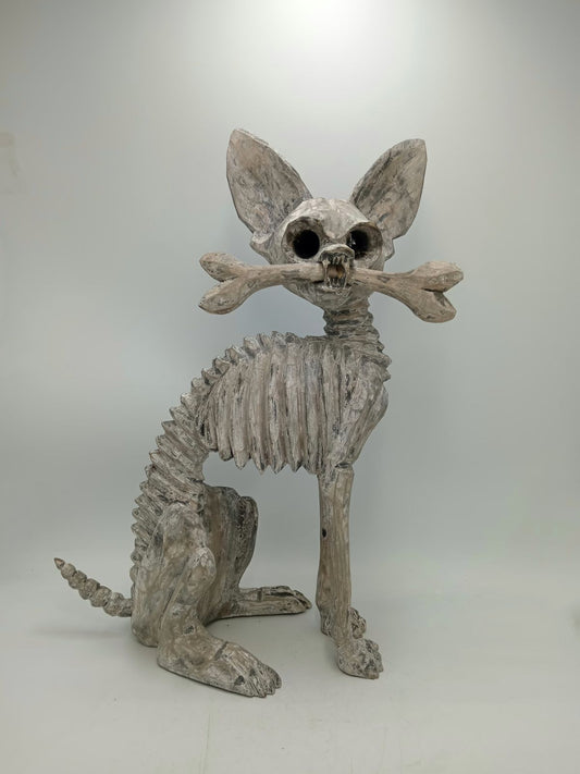 Beutiful Oaxacan Wood Carving Skeleton Dog, By Alejandrino Fuentes PP8534