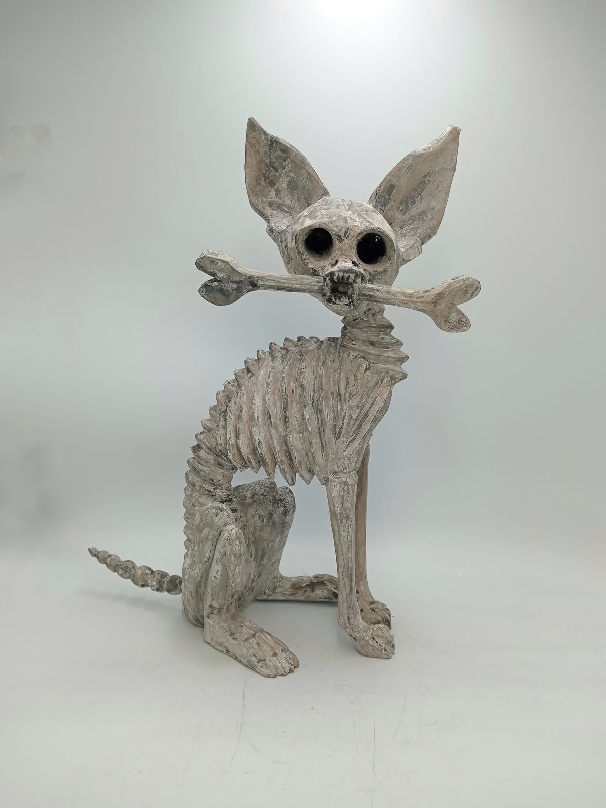 Beutiful Oaxacan Wood Carving Skeleton Dog, By Alejandrino Fuentes PP8535