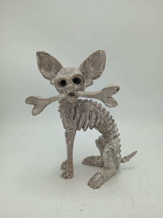 Beutiful Oaxacan Wood Carving Skeleton Dog, By Alejandrino Fuentes PP8524