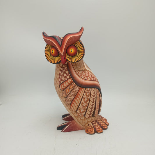 Mexican Oaxacan Wood Carving Owl By Julia Fuentes PP8549