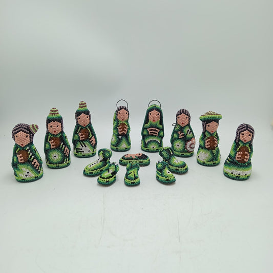 Hand Beaded Huichol Mexican Folk Art Nativity Set By Mayola Villa PP8554
