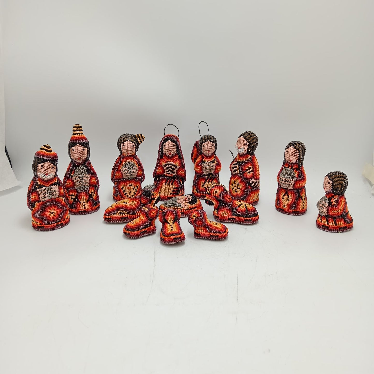 Hand Beaded Huichol Mexican Folk Art Nativity Set By Mayola Villa PP8556