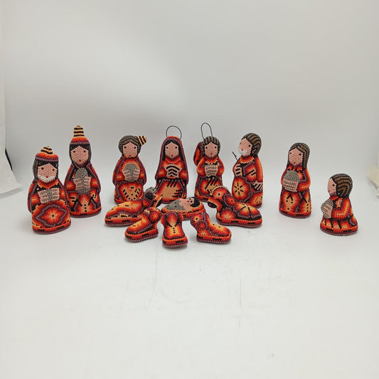 Hand Beaded Huichol Mexican Folk Art Nativity Set By Mayola Villa PP8556