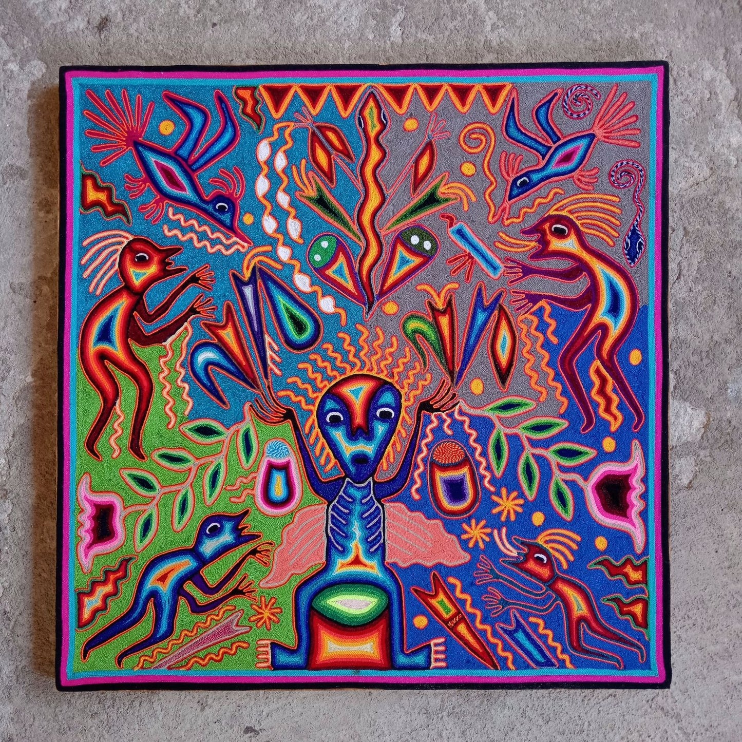 Mexican Folk Art Huichol Yarn Painting by Cooperativa Zitacua PP8564 Oaxaca