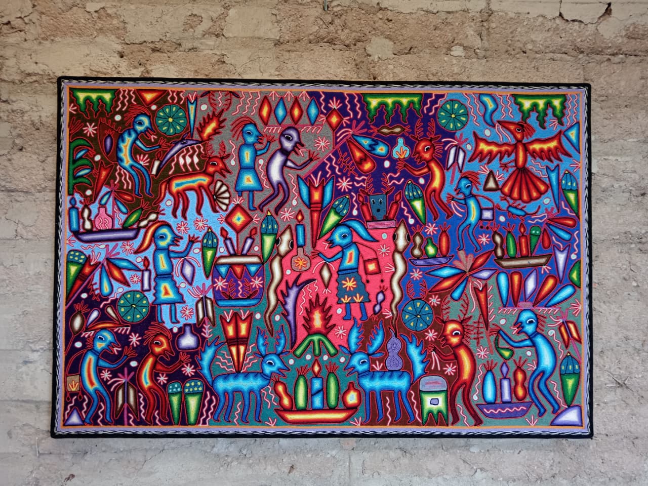 Mexican Folk Art Huichol Yarn Painting by Cooperativa Zitacua PP8537