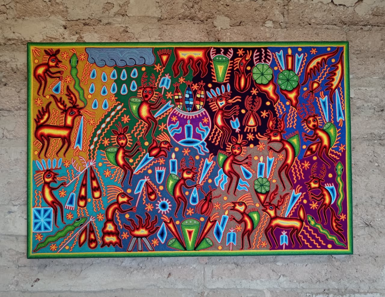 Mexican Folk Art Huichol Yarn Painting by Cooperativa Zitacua PP8536