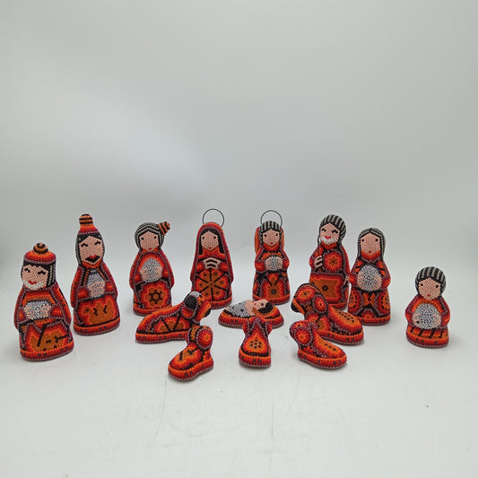Hand Beaded Huichol Mexican Folk Art Nativity Set By Mayola Villa PP8580