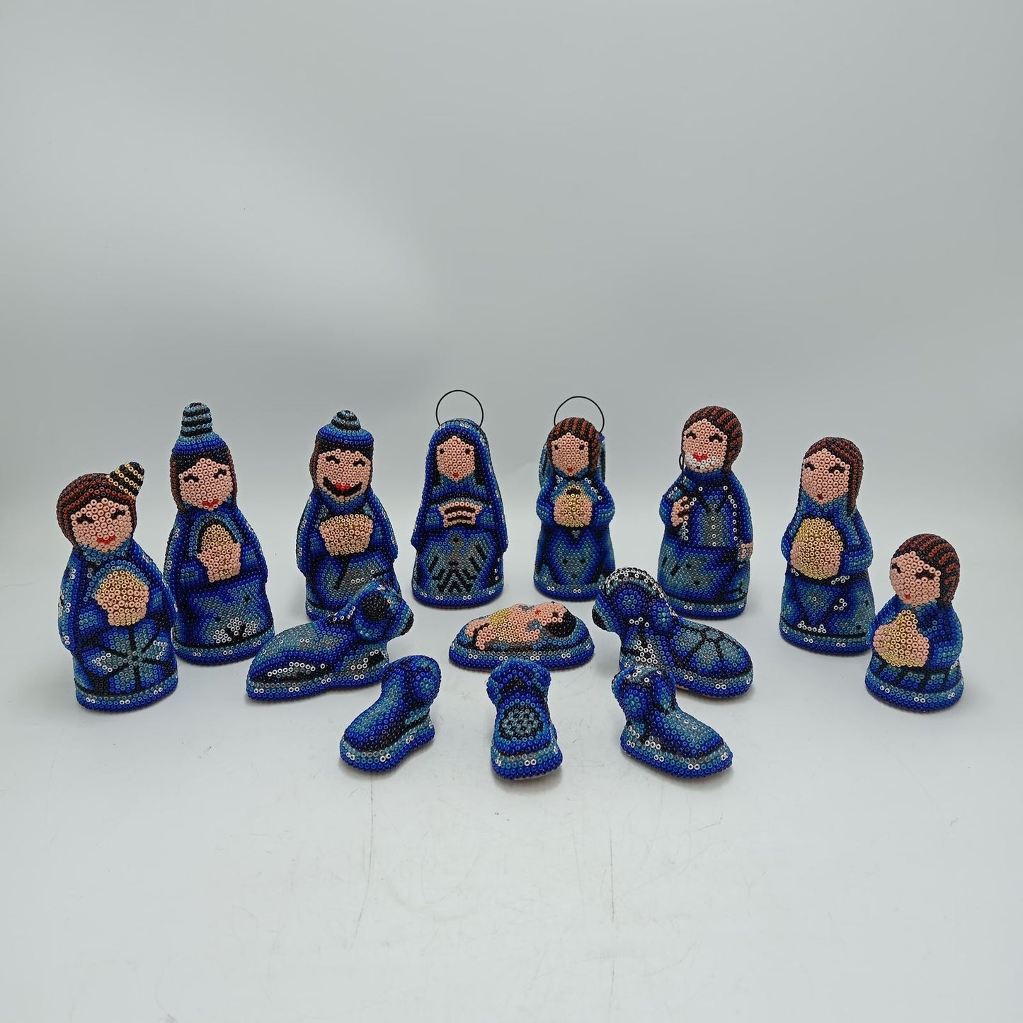 Hand Beaded Huichol Mexican Folk Art Nativity Set By Mayola Villa PP8581