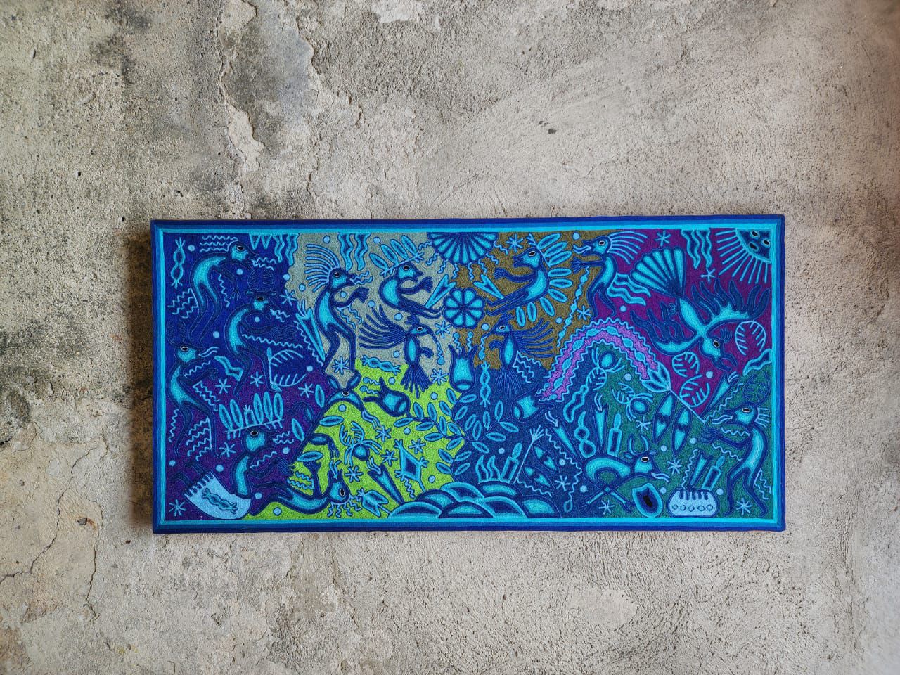 Huichol Indian Mexican Folk Art Yarn Painting by Fidencio Benitez PP8596