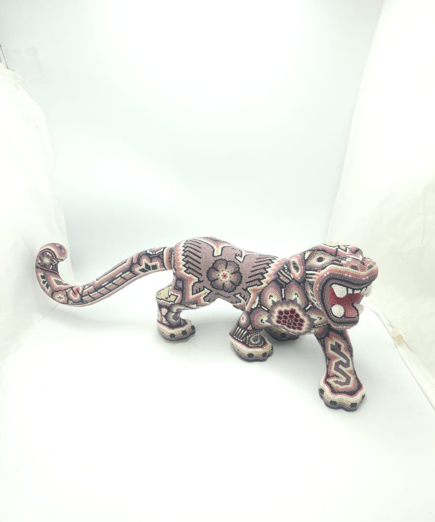 Mexican Huichol Hand Beaded Art, Jaguar By Isandro Villa Lopez PP8609