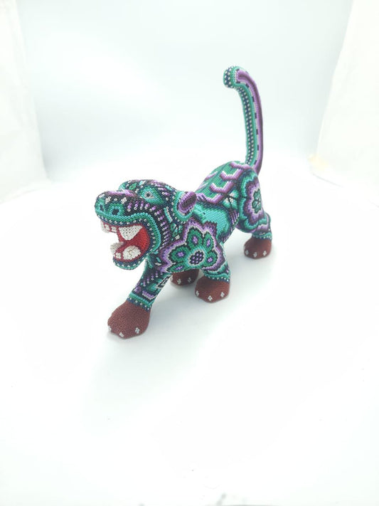 Mexican Huichol Hand Beaded Art, Jaguar By Isandro Villa Lopez PP8610