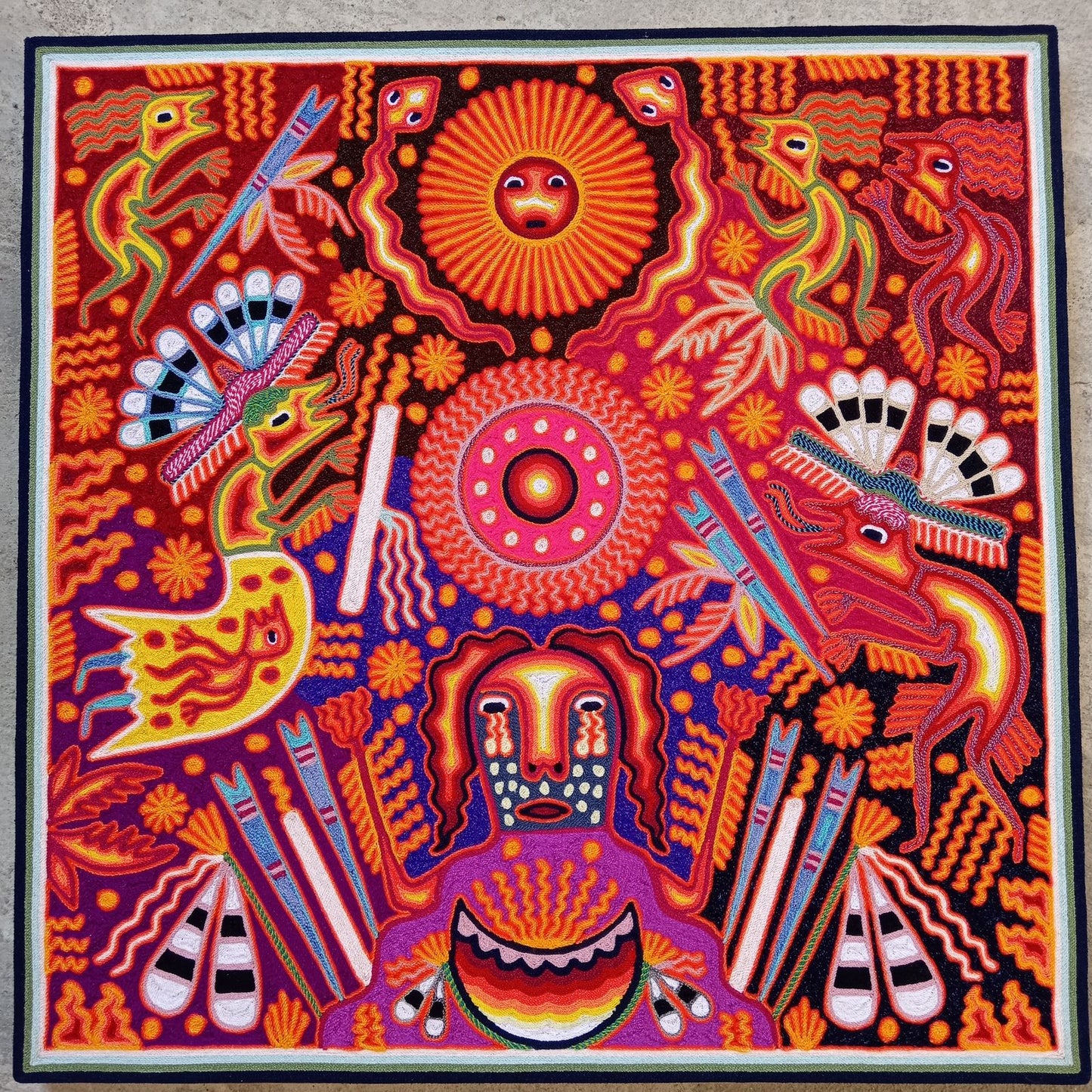 Huichol Mexican Folk Art Yarn Painting  By Maximino Renteria PP8614