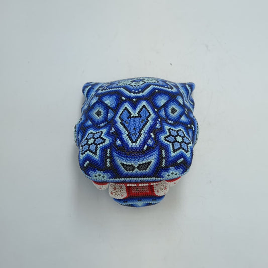 Huichol Mexican Hand Beaded Jaguar Head By Isandro Villa Lopez PP8617 Oaxaca
