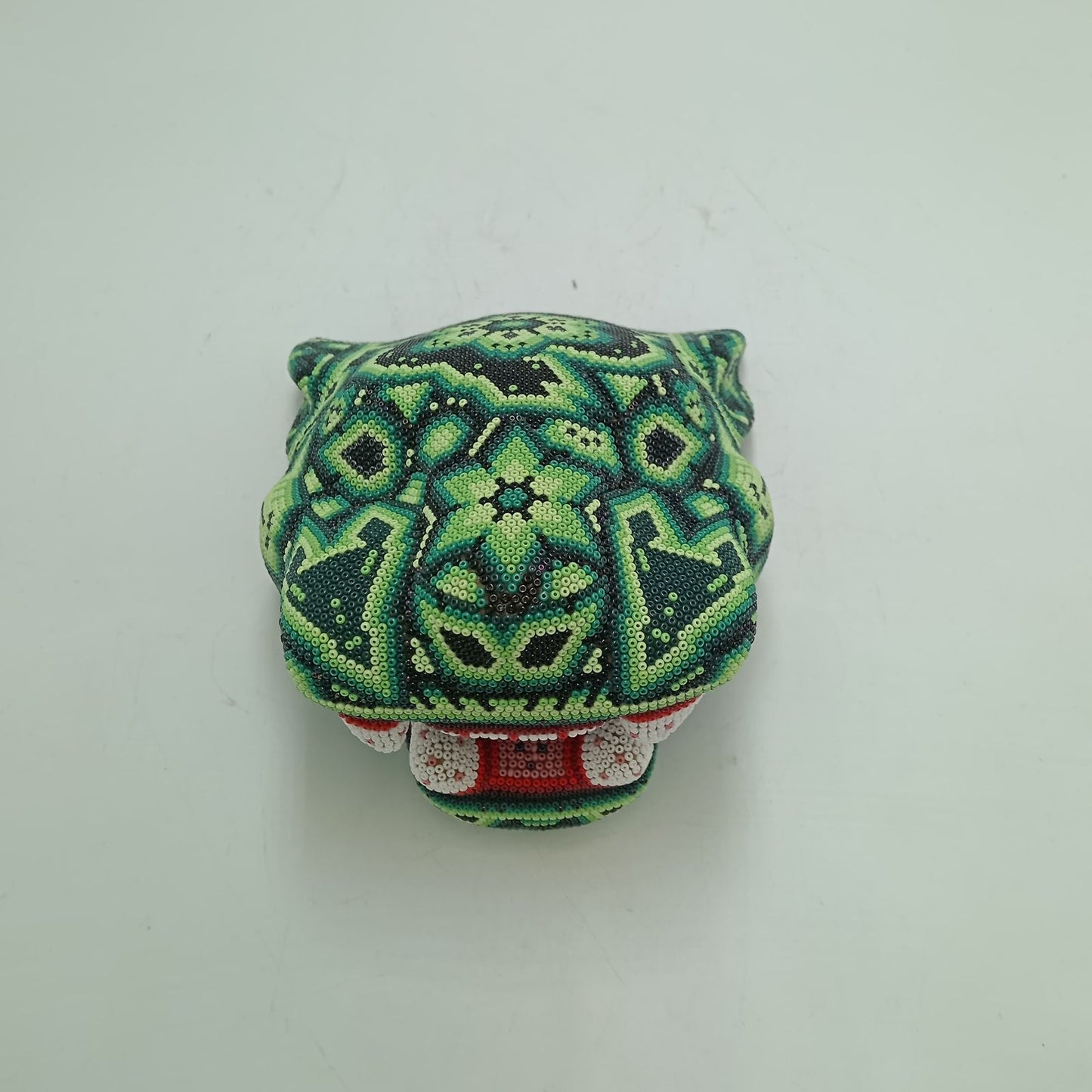 Huichol Mexican Hand Beaded Jaguar Head By Isandro Villa Lopez PP8618 Oaxaca