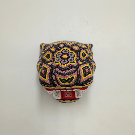 Huichol Mexican Hand Beaded Jaguar Head By Isandro Villa Lopez PP8619 Oaxaca