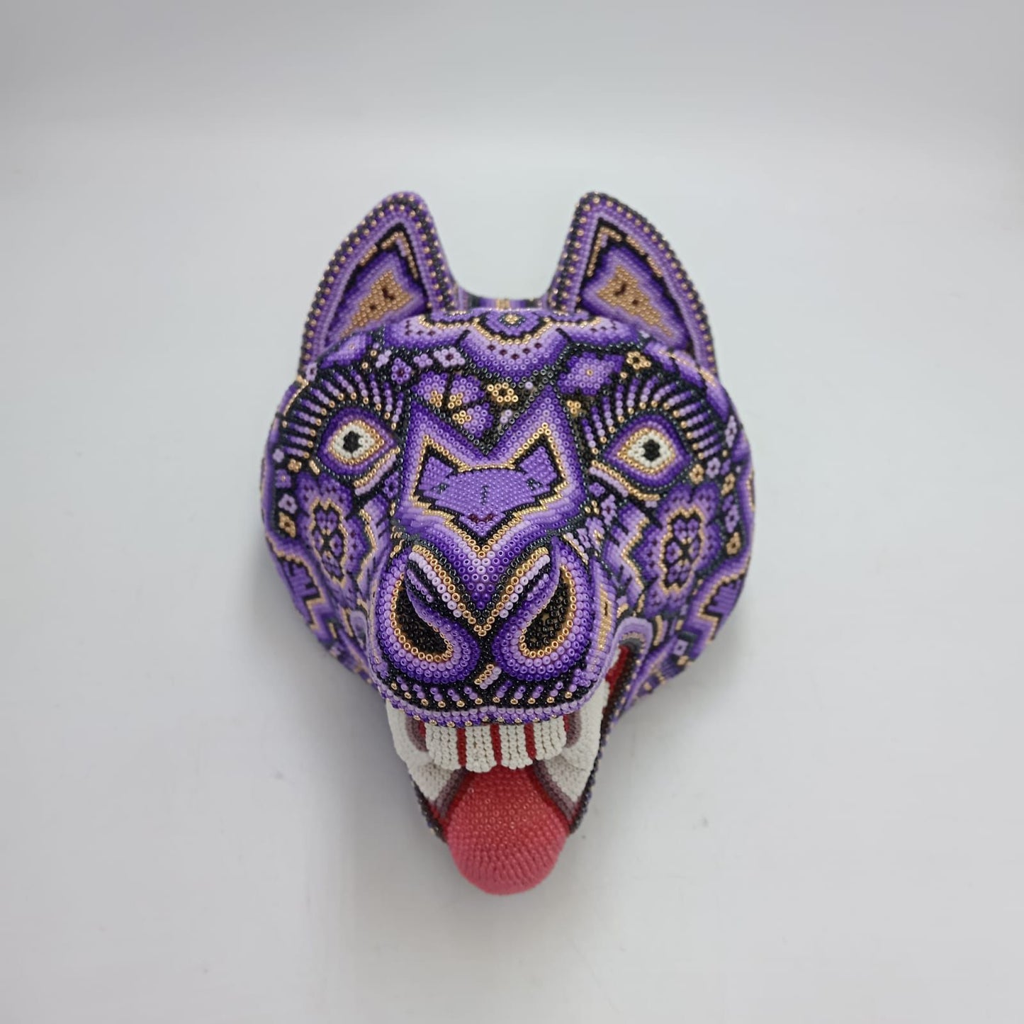 Huichol Mexican Hand Beaded Wolf Head By Isandro Villa Lopez PP8631