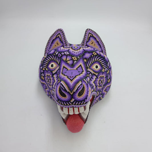 Huichol Mexican Hand Beaded Wolf Head By Isandro Villa Lopez PP8631