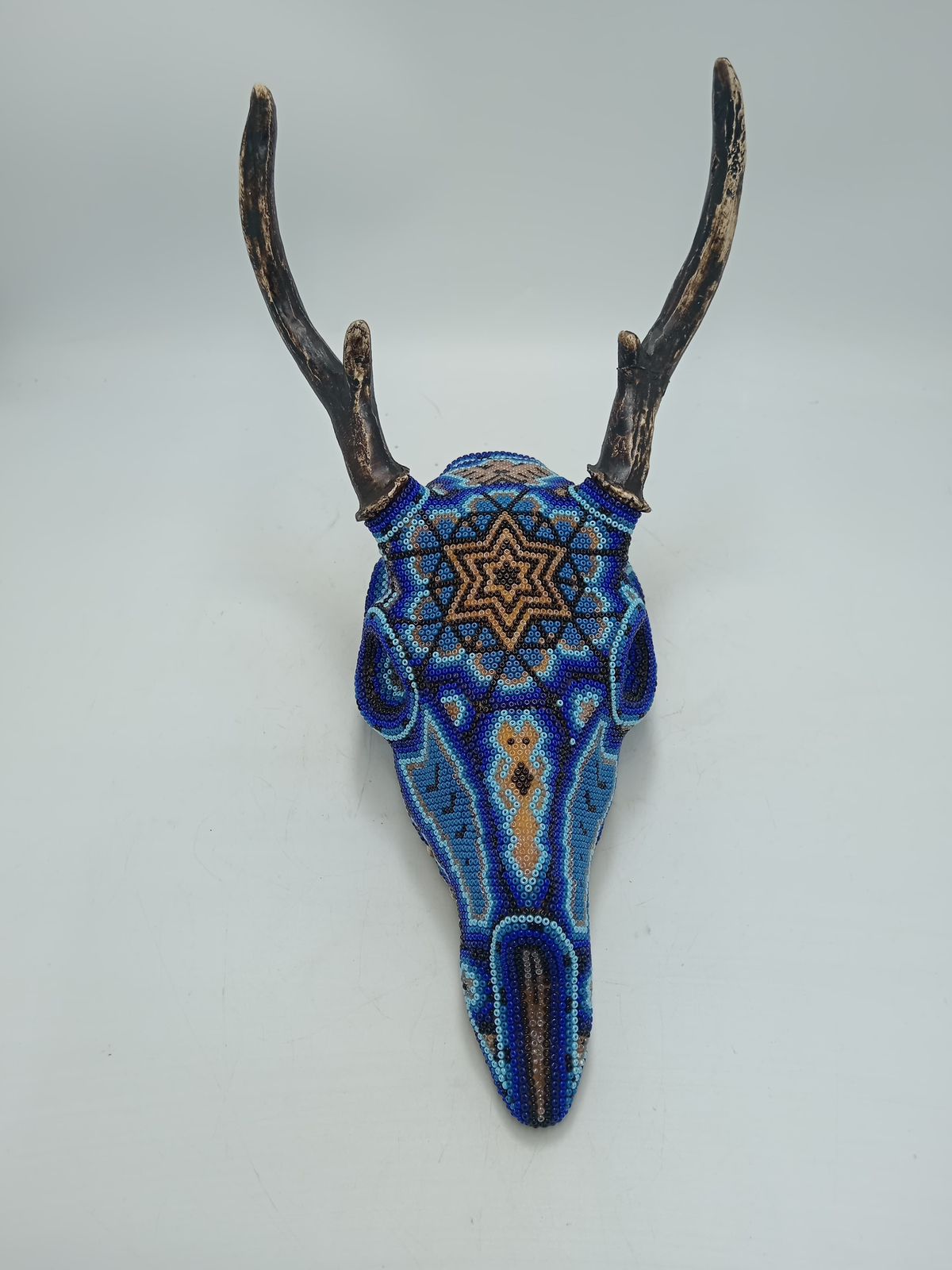 Huichol Indian Cast Resin Deer Skull Beaded By Mayola Villa Lopez PP8632