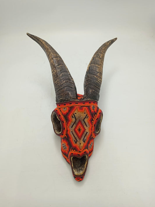 Beaded Huichol Mexican Folk Art Goat Skull By Mayola Villa Lopez PP8633