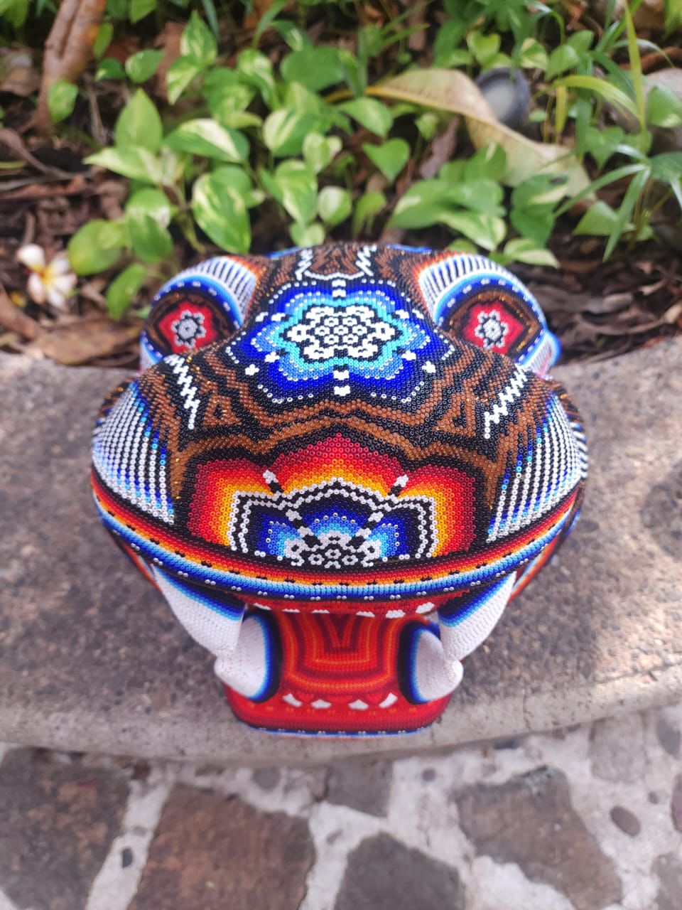 Mexican Huichol Hand Beaded Jaguar Head By Santos Bautista PP8634 Oaxaca