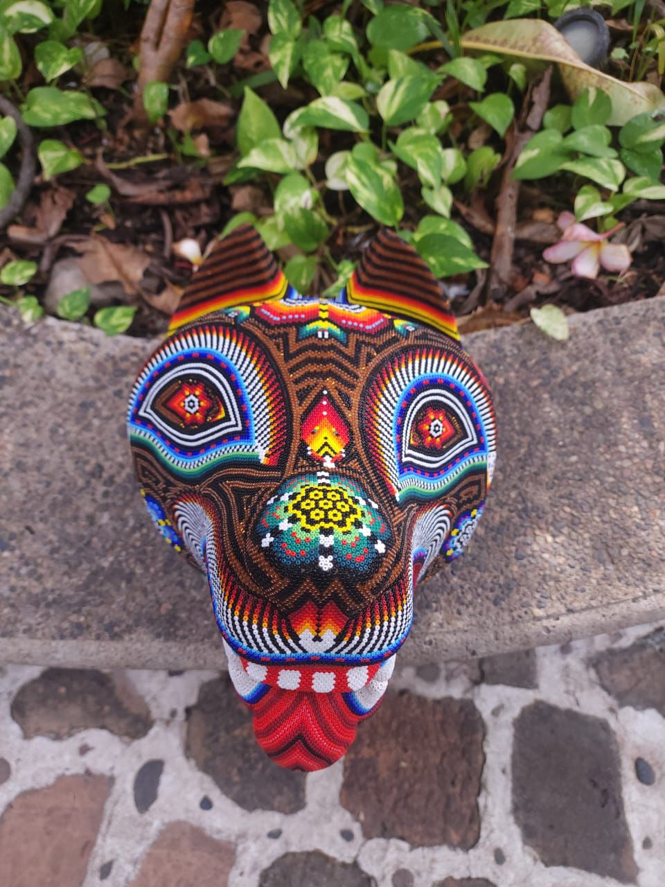 Mexican Huichol Hand Beaded Wolf Head By Santos Bautista PP8635 Oaxaca